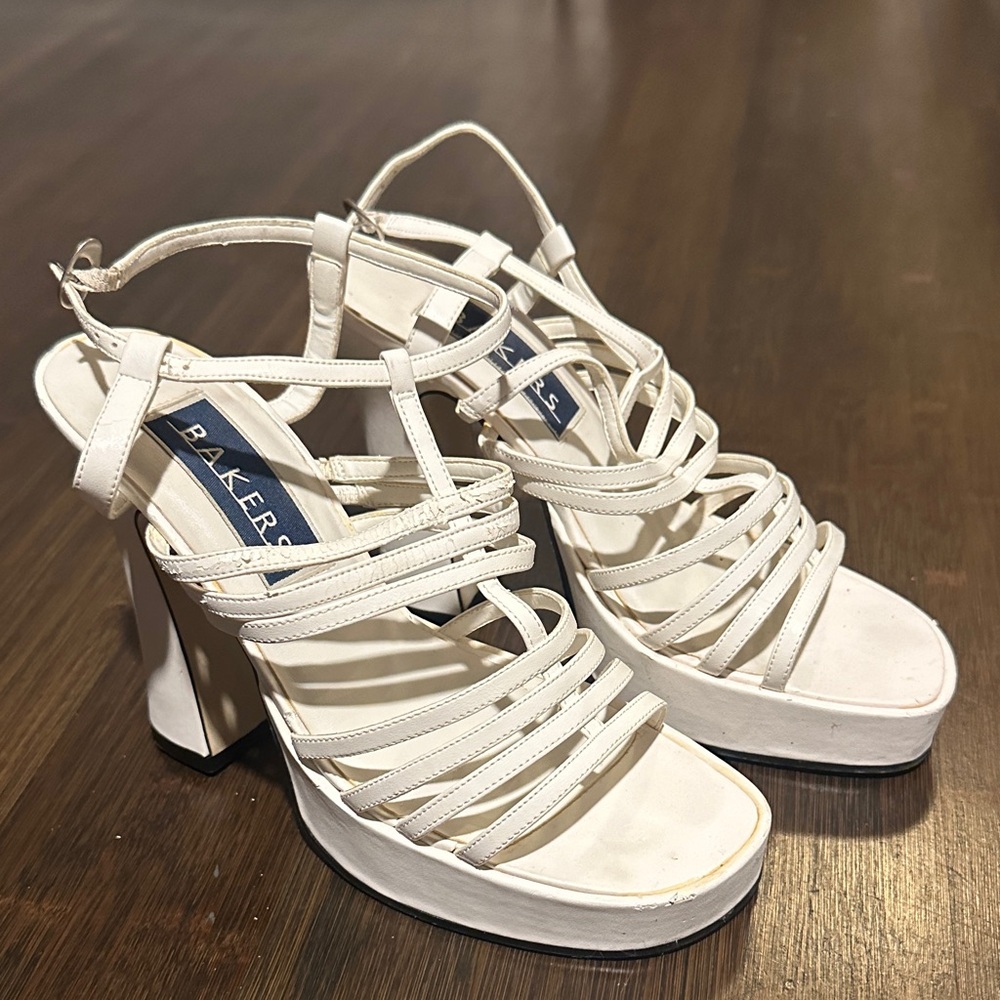 Bakers Ivory Strappy Platform Heels